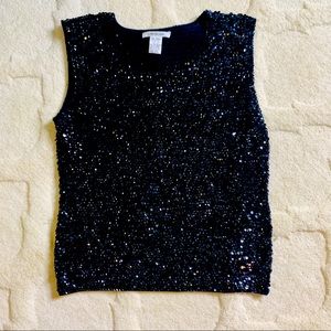 Vintage 100% silk sequined sleeveless tank top